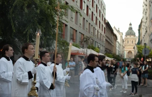 Mass and candlelight procession with adoration of the Blessed Sacrament at the International Eucharistic Congress in Budapest on Sept. 11, 2021. Daniel Ibanez/CNA